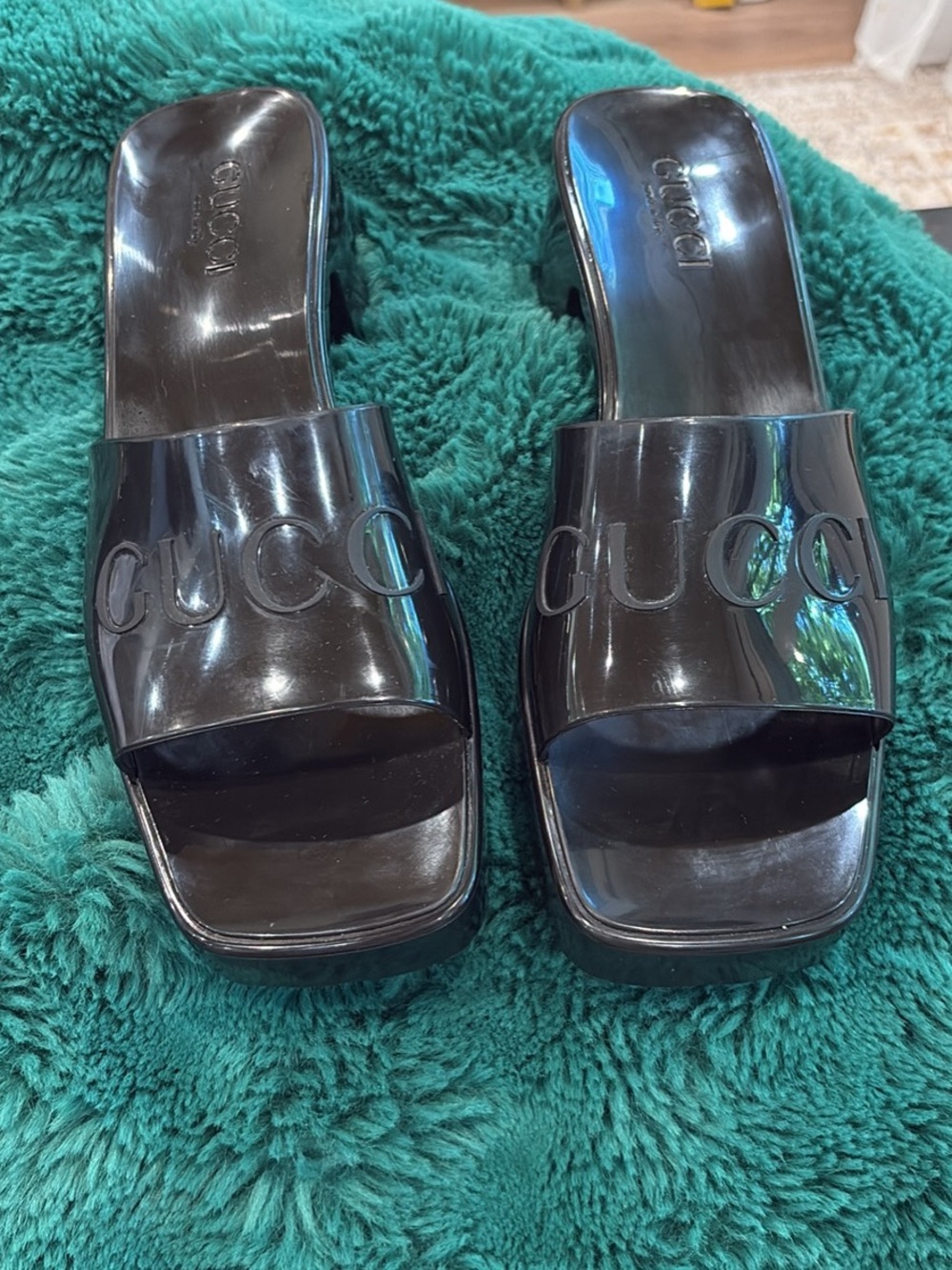 Gucci Platform Black Logo Slide Sandals